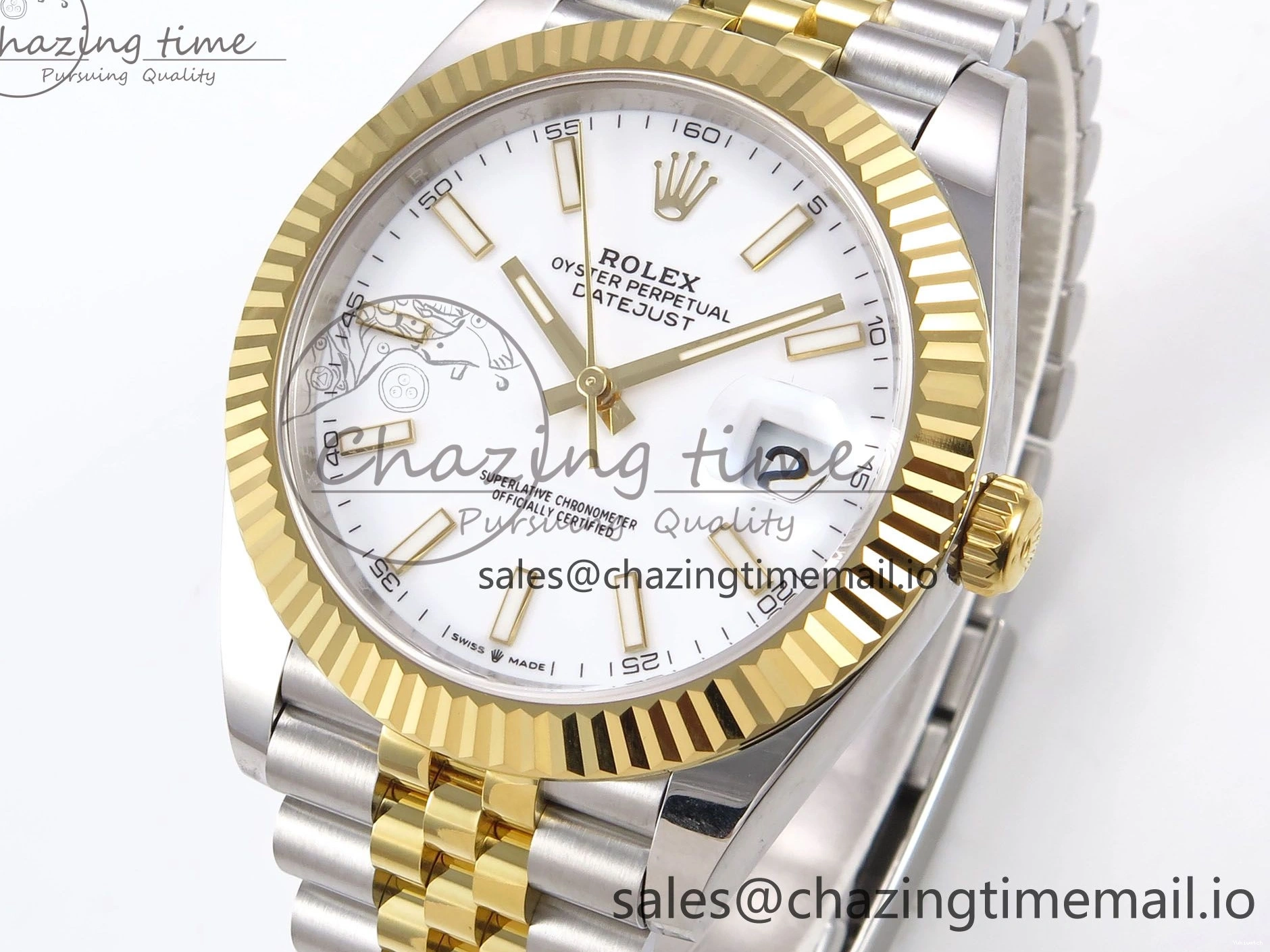 SS Best 41 Bracelet EWEF Stick DateJust Dial Jubilee A3235 White on Edition 126333 YG 0305